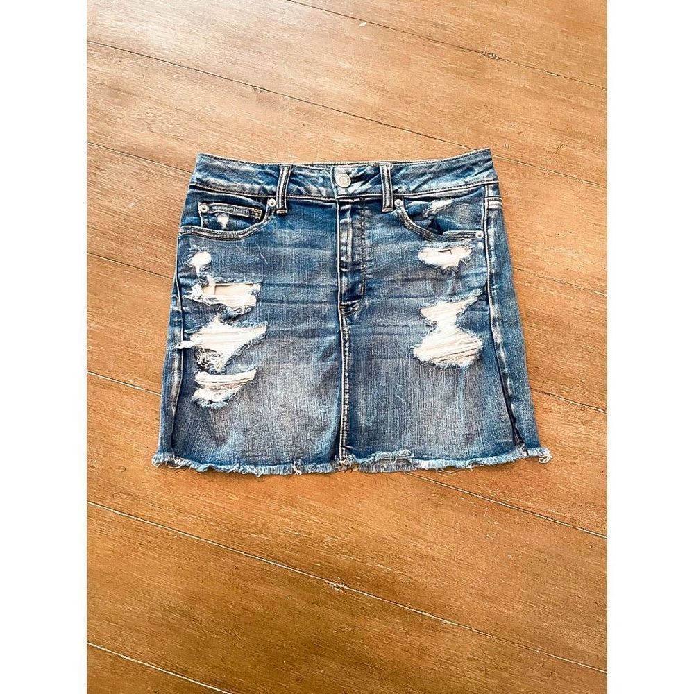 American Eagle Outfitters Distressed Denim Mini Skirt - Blue